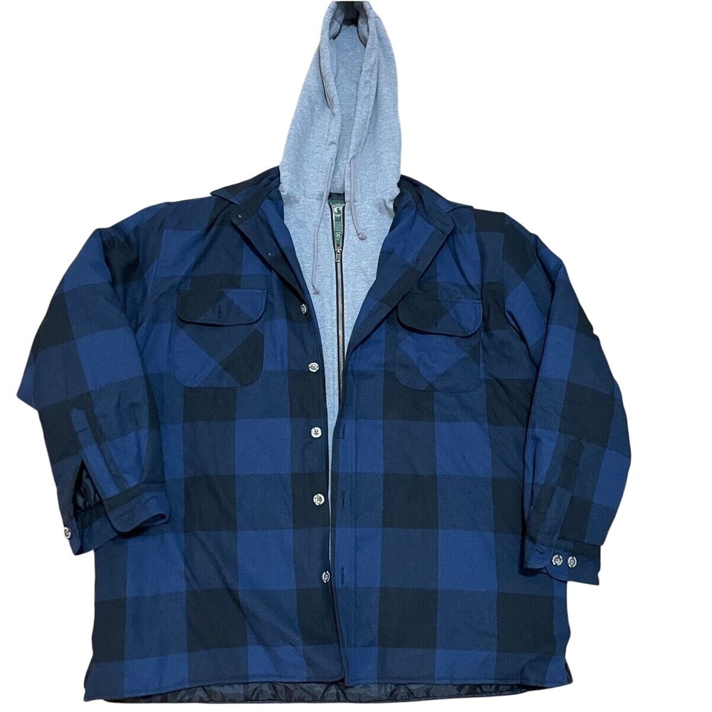Stillwater Supply Co. XL Blue Black Buffalo Plaid Quilted Lined‎ Shirt Jacket